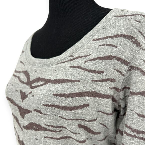 Monrow | Medium | Heather Gray Tiger Print Round Neck Raglan Boyfriend Sweater - Picture 4 of 7
